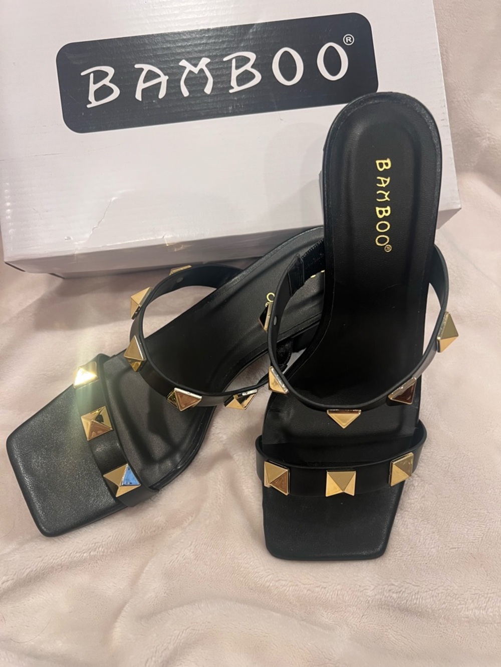 BAMBOO Black Heels with Gold Studs